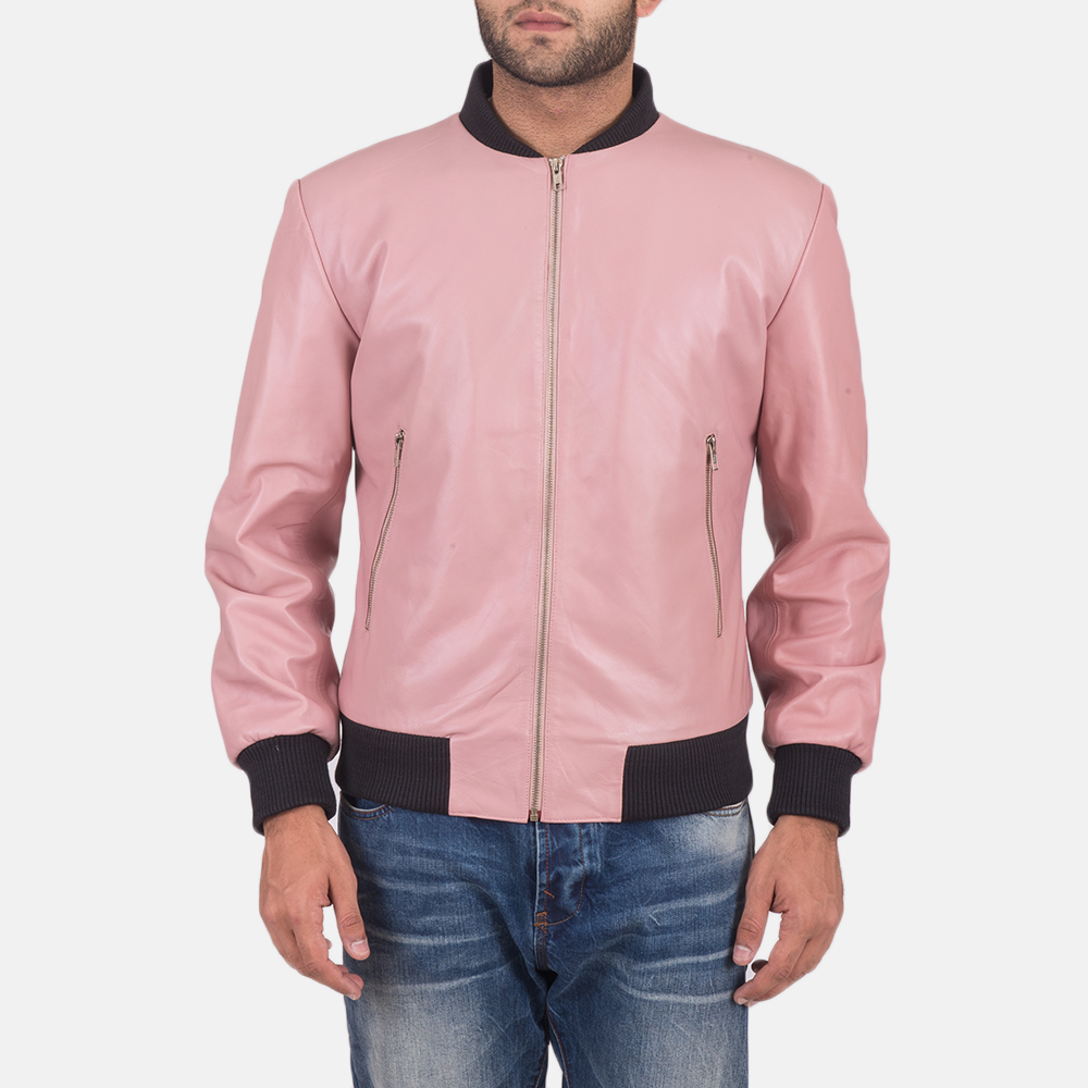 Men's Shane Pink Leather Bomber Jacket